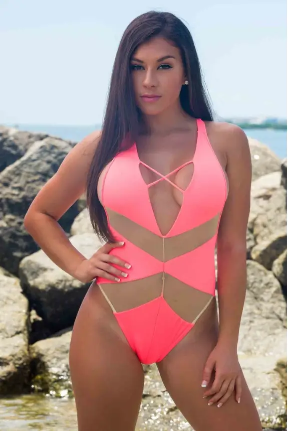 Flattering plus size neon swimsuit