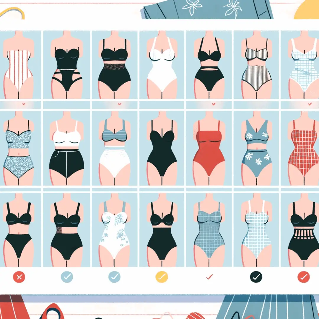 Full guide to choose a swimsuit by body type : Women wearing swimsuits fitting their body type